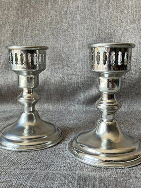 Empire Pewter Weighted Candlesticks / Candle Holders 4-1/2in Tall, EUC